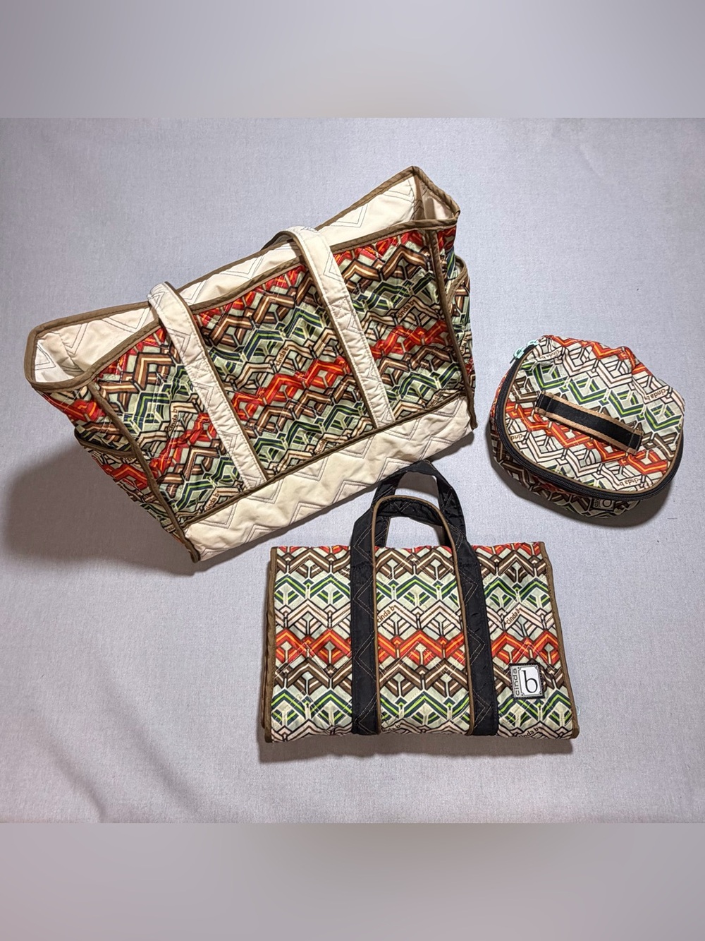 Quilted Geometric Pattern Travel Set - Tote , makeup and toiletries bag